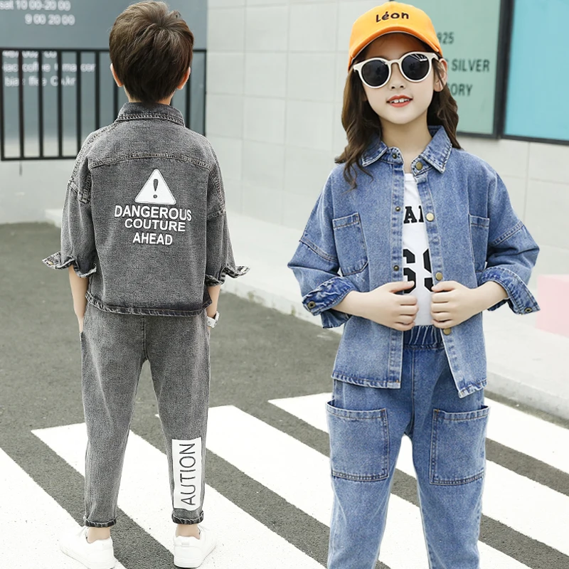 3PCS-J012-BLE Комплекты курток для мальчиков и девочек, джинсовая одежда из 3 предметов для подростков, детская одежда, куртка+ джинсы+ рубашка с длинными рукавами, осенне-зимнее пальто - Цвет: 3PCS-J012-BLE