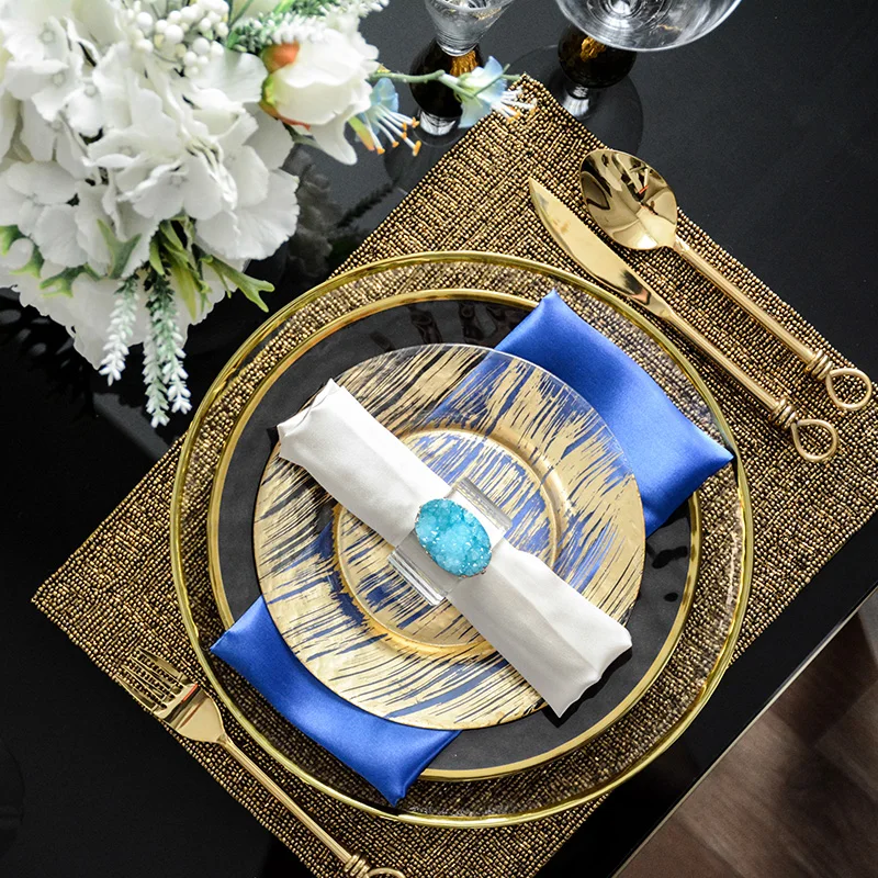 Blue/ Gold European Glass Pearl Gold Inlay Tableware Set 1