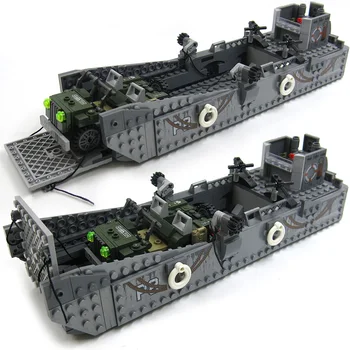 

413pcs USA LCM3 Landing Ship Building Blocks Military Navy Battleship bricks With 6 Soldier Figures Boat model Toys for children