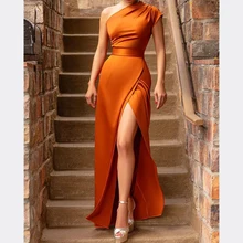 LIYONG – robe de soirée Sexy, asymétrique, épaule dénudée, slim, couleur unie, moulante, été 