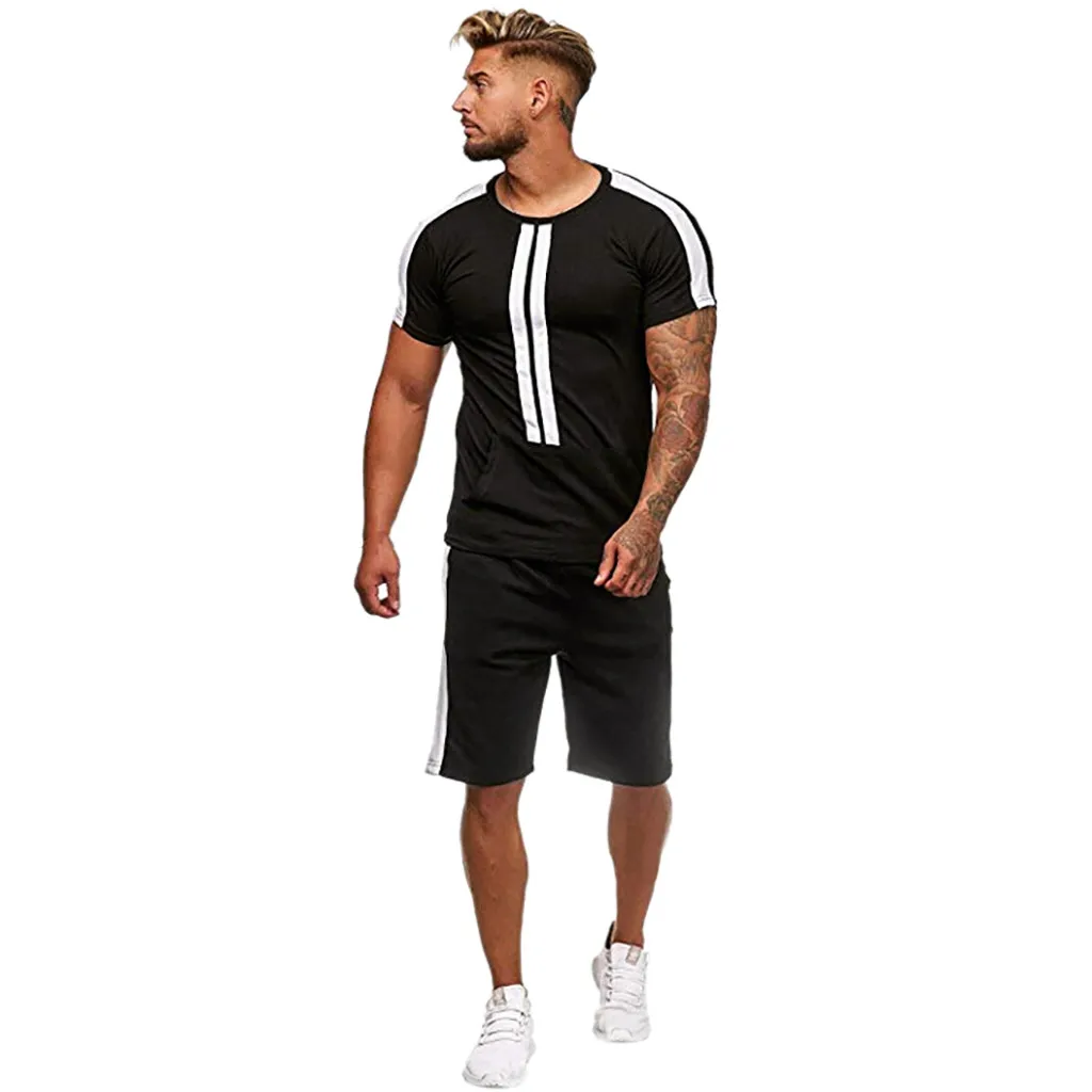 Great Value Mens Summer Leisure Fashion Color Collision Short Sleeve Shorts Sports Thin Sets