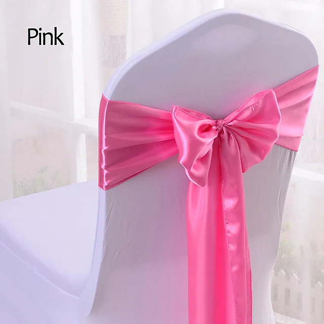 1pc Satin Chair Sash Bow Ties Bands For Hotel Banquet Wedding Party Decoration Red/Blue/Yellow Multi Color 16*275cm Pink