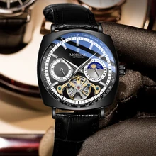 MOHDNE Relojes de pulsera mecánicos automáticos para hombre, cronógrafo multifuncional cuadrado, resistente al agua, con espejo de cristal recubierto, estilo británico
