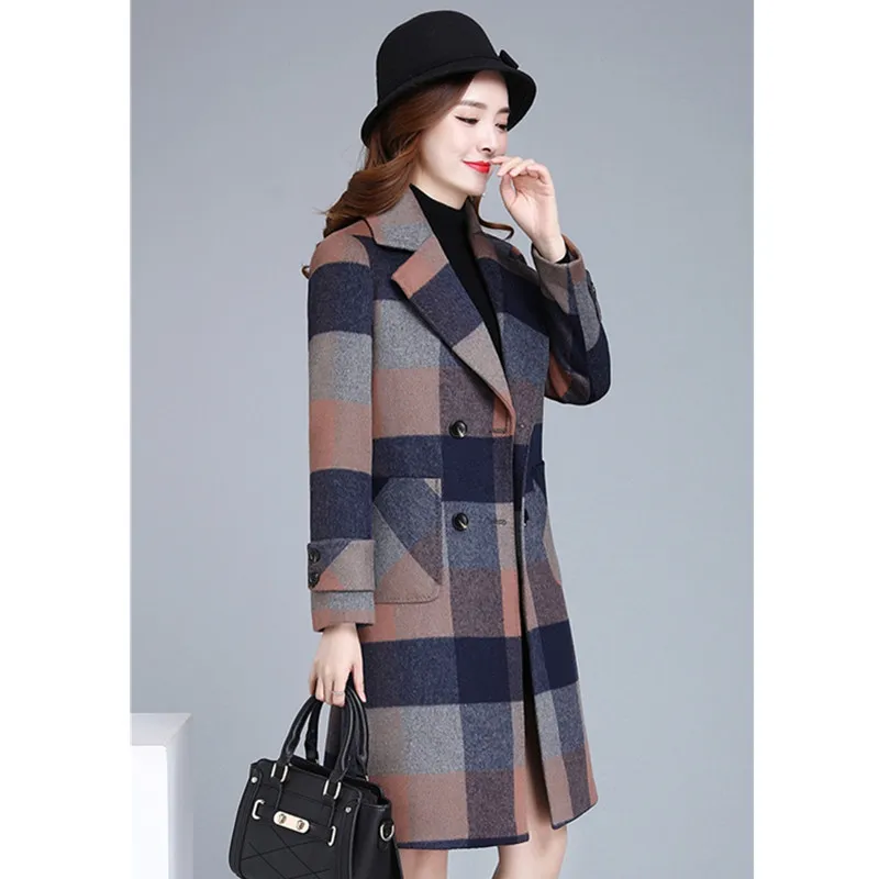 Blue plaid YAGENZ клетчатое шерстяное пальто женская одежда весна осень манто Femme популярное двубортное шерстяное пальто женское кашемировое пальто 568 - Цвет: Blue plaid