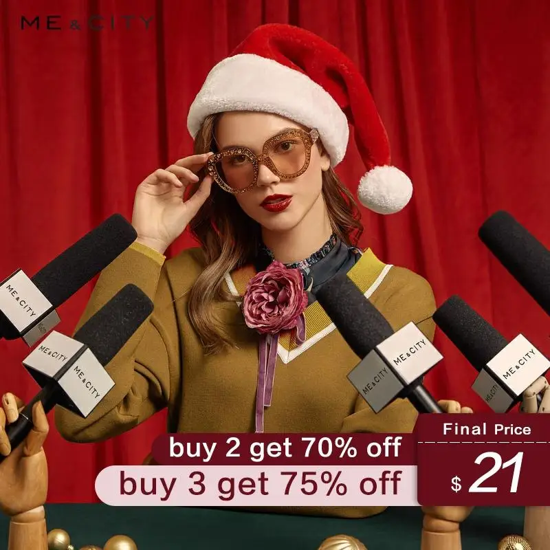 

Me&city 2019 Wool Knitted Sweater Women V-neck Hit color Pullovers Autumn Winter Basic Women warm Sweaters