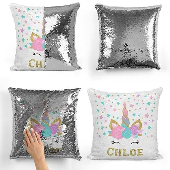 

4pcs Shining Magical Unicorn Mermaid Cushion Cover with Sequins Reversible Color Changing Pillow Case Pillow Cover for Seat Car
