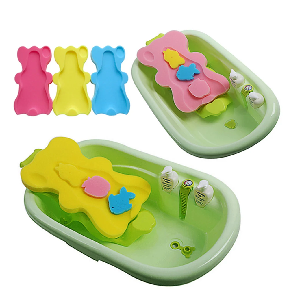 

Baby Shower Sponge Cushion Bath Holder Mesh Pocket Newborn Seat Baby Bath Pad Soft Cushion Bed Infant Anti-slip Design Toy