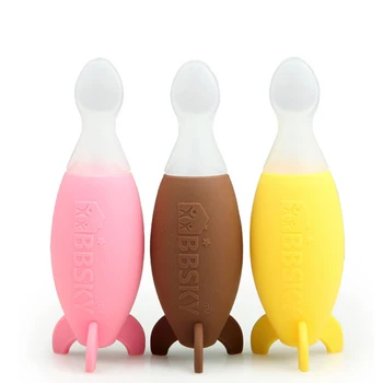 

Baby Feeding Utensils Hot Brand Squeeze Silicone Feeding Bottle Spoons Feeder 4 Colors Baby Feeding Spoon For Kids