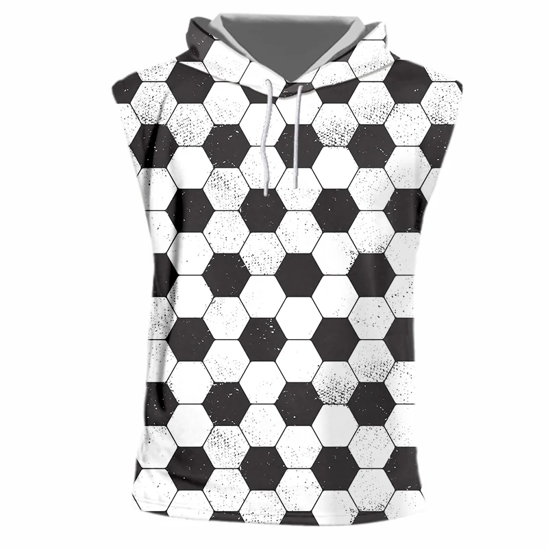 

IFPD EU Size Men Plus Size 3D Hooded Tank Top Casual Funny Football Print Sleeveless Shirt Men Summer Black White Hexagon Vest