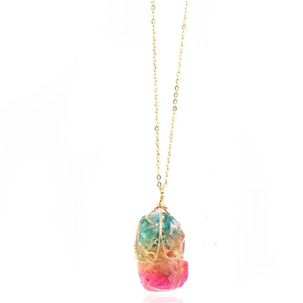 

YKNRBPH Natural Raw Stone Winded Seven-color Crystal Pendant Transparent Multicolor Fashion Necklace