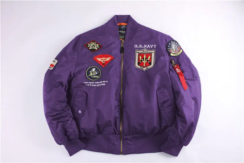 Purple Зимняя винтажная верхняя одежда, уличная одежда в стиле хип-хоп, жакеты в стиле милитари, куртка-бомбер летная куртка в стиле панк, куртка-пилот ВВС для мужчин, американский размер - Цвет: Purple