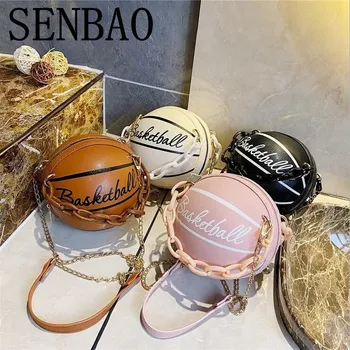 

SENBAO Fashion Basketball Round Shaped Shoulder Bags for Women Chain Casual Small Totes PU Leather Messenger Crossbody Handbags