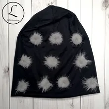 Мешковатая женская шапка с меховым помпоном из настоящей норки, шапки на осень и весну, мягкие шапки из полиэстера, шапки для женщин и девочек, черные меховые шапки Gorros