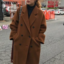 BGTEEVER зимнее теплое двубортное женское длинное пальто с отложным воротником винтажное плотное женское шерстяные пальто с длинным рукавом