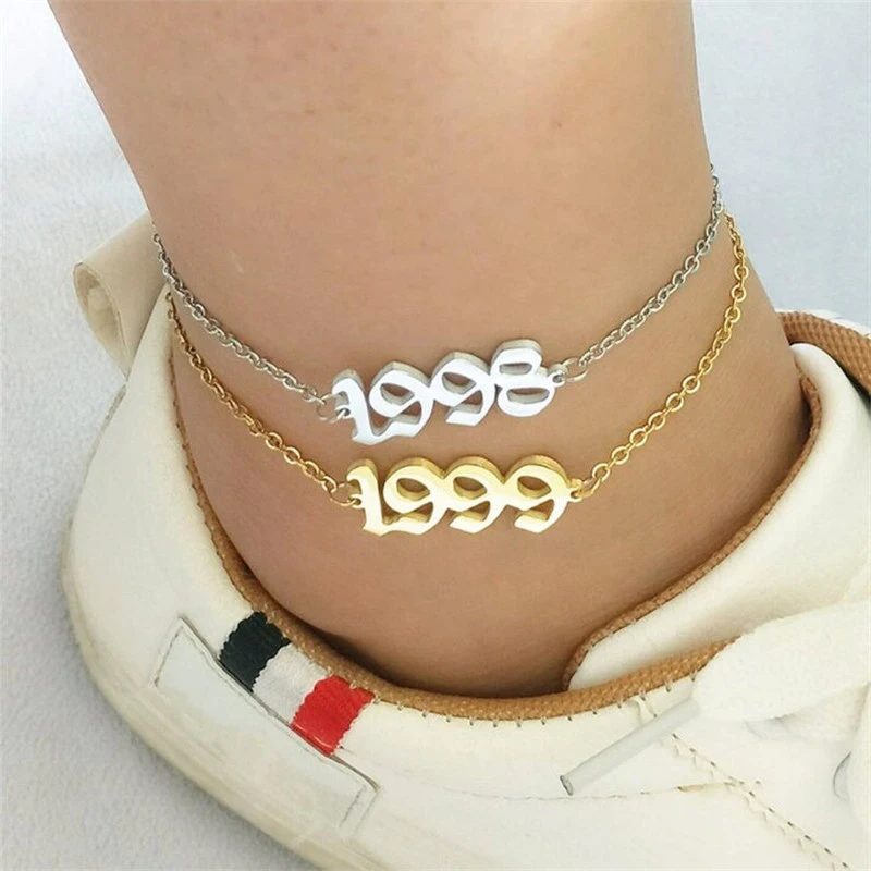 y pulseras de acero inoxidable para parejas, joyería de números sencillos con personalidad, regalo para él, año 1980 a 2000|Tobilleras| - AliExpress