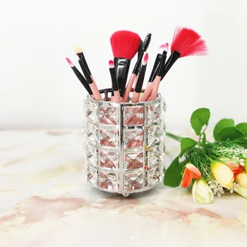 

Makeup Brush Storage Tube Eyebrow Pencil Makeup Organizer Metal Crystal Storage Box Desktop Decor