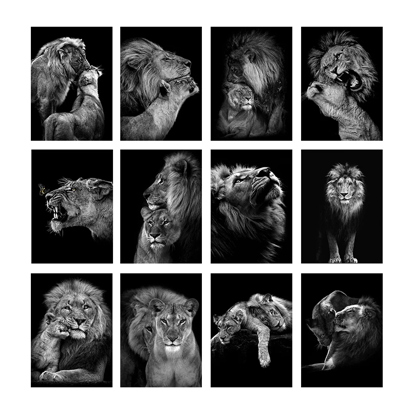 Black White Animal Lion Couple Oil Painting Canvas Art Poster And Prints  Nordic Living Room Wall Picture Home Decoration Mural - Painting &  Calligraphy - AliExpress