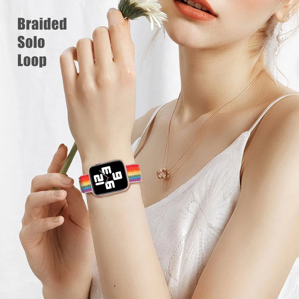 2021 New Upgrade Braided Solo Loop Straps Elastic Soft Weave Nylon  for Apple Watch Band Series 6/SE/5/4/3/2/1 38/40/42/44mm
