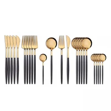 24Pcs 18/10 Stainless Steel Dinnerware Set Black Gold Cutlery Spoon Fork Knife Western Cutleri Silverware tableware Set Supplies