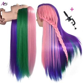 

New Colorful Manikin Rainbow Dolls Head With 65cm Purple Fiber Long Hair Hairdressing Cosmetology Salon Mannequin Training Head