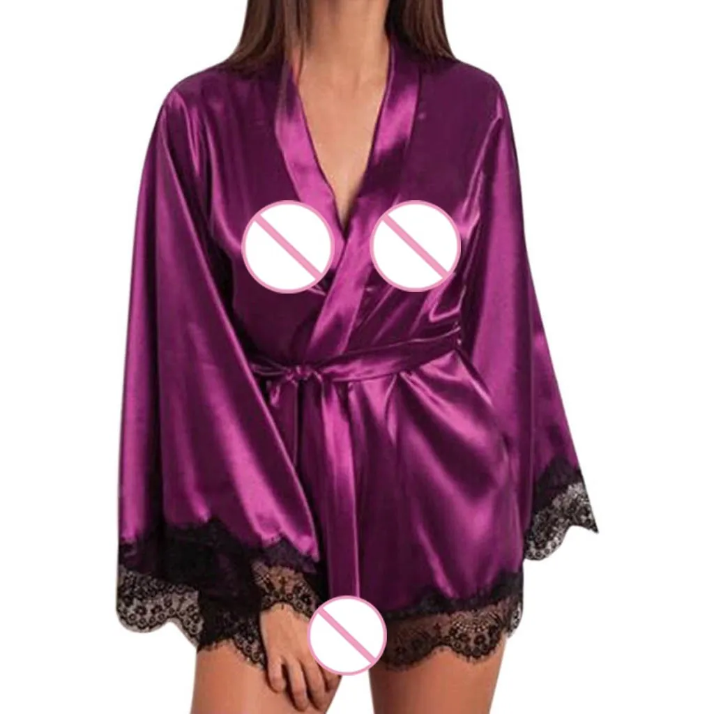 Женский атласный Шелковый кружевной халат женский банный халат халаты пижамы женские сексуальные Халаты женские сорочки De Nuit Femme# YJ