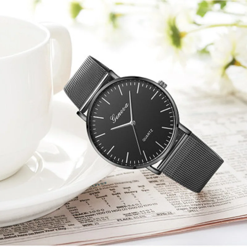

Geneva New Style Ultra-Thin Mesh Belt Watch MEN'S Watch Fashion Popular Watch Hot Selling Watch Multi--