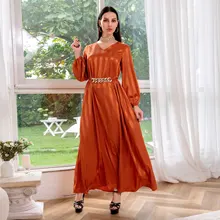 Plus Größe Langarm Muslimischen Kleid Frauen Satin Kaftan Maxi Kleid Abaya Dubai Kaftan Marocain Abendkleider Djellaba Femme