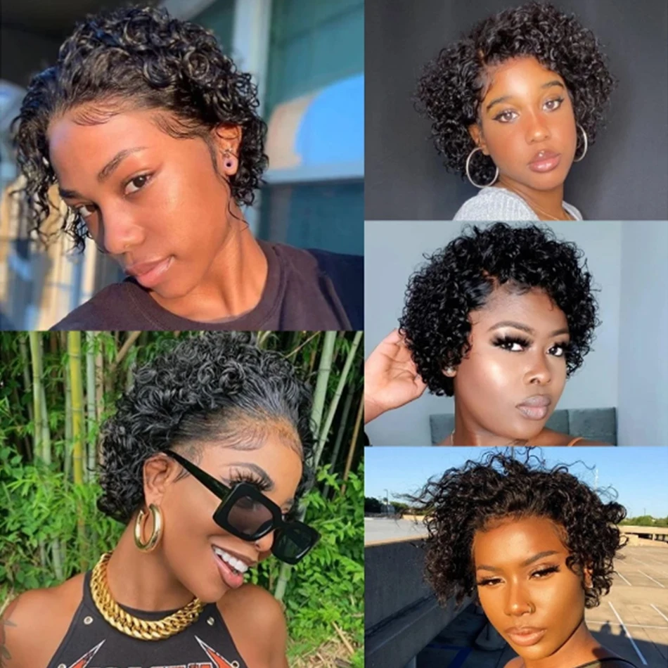 Short Pixie Cut Wig Brazilian Transparent Lace Human Hair Wigs 13x1 Pre Plucked Cheap Remy Water Bob Curly for Black Women human hair wig human hair wigs