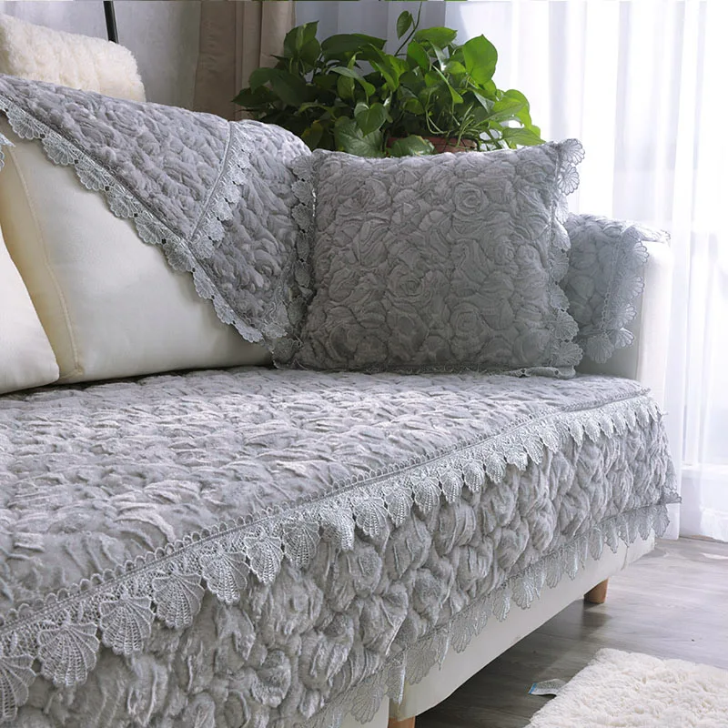 Non-slip Thick Cushion European Custom Plush Sofa Cover Lase Couch Cover Pillowcase Solid Color 4