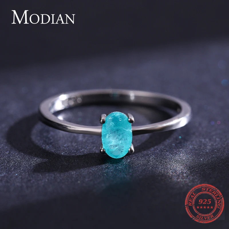 925 Sterling Silver Fashion Oval Finger Rings for Women Elegant Paraiba Tourmaline Engagement Wedding Statement Jewelry