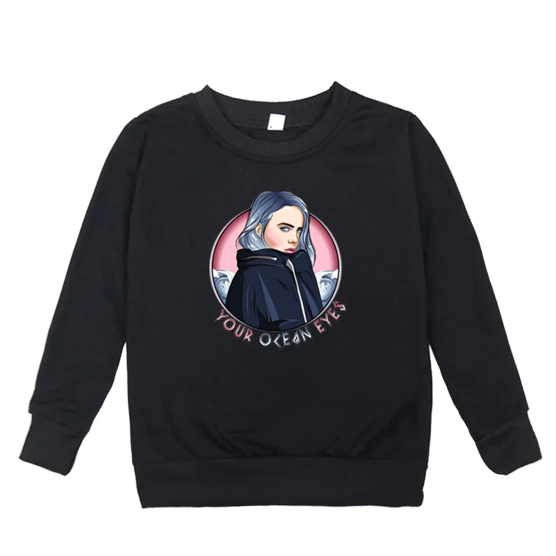 Новинка; Billie Eilish; толстовки для маленьких мальчиков и девочек; сезон весна-осень; детские толстовки с капюшоном; Лидер продаж; толстовка с длинными рукавами и принтом; детская футболка; одежда