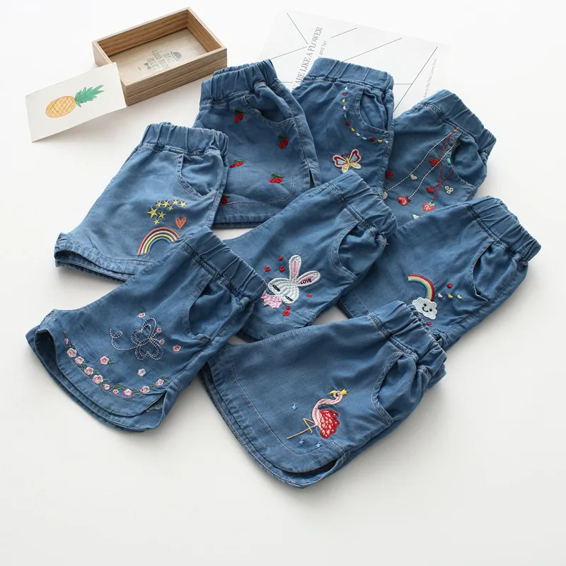 

Flower Cartoon Embroidered Crawler 19 Summer Girls Korean-style Jeans Childrenswear 41302
