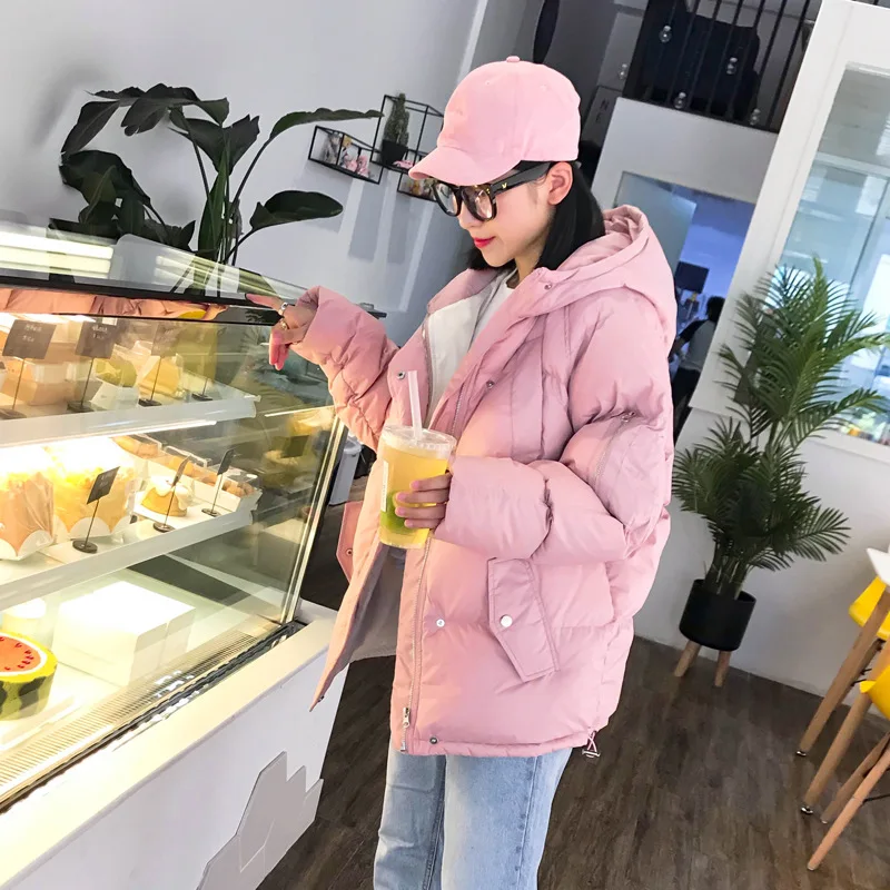 Xin Park осень и зима стиль пуховик женский короткий корейский стиль модный Свободный с капюшоном гусиный пух толстый зимний Coa