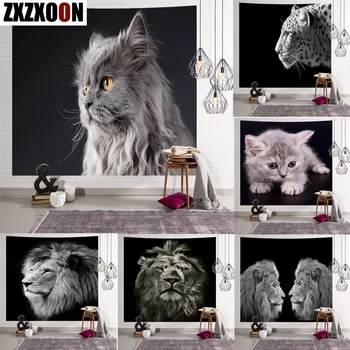 

Boho Bohemian Mandala Tapestry Wall Hanging Lion Tigers Beach Mat Animal Party Decoration Black Background Photography Backdrop