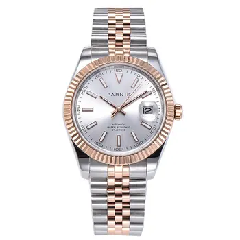 

Luxury Parnis 39mm silver dial luminous marks rose gold plated stainless steel band automatic movement men's wrist watches