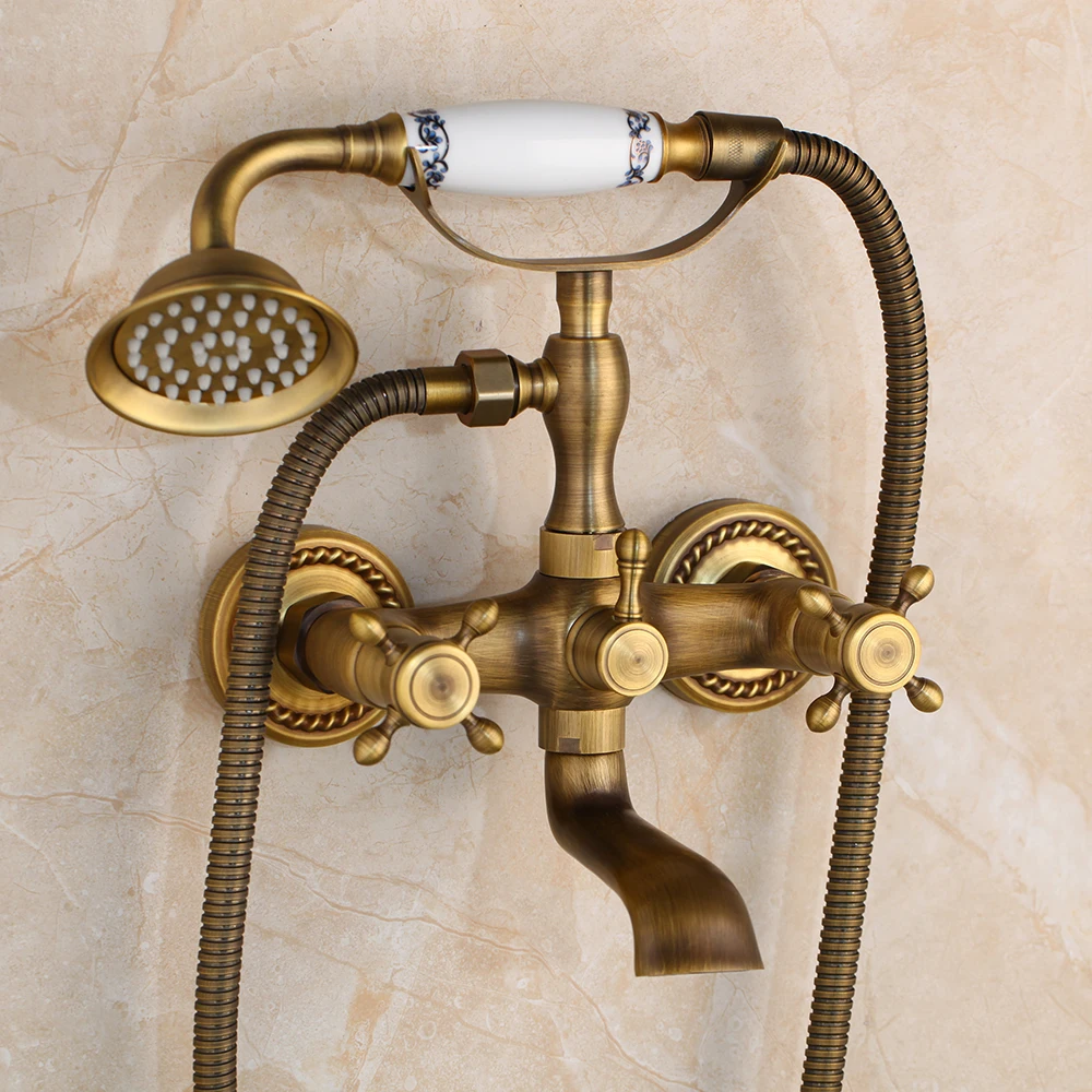Bathtub Shower B Телефон в форме античного баса, настенный кран для ванной, смешанный кран, 2 функции, ручной душ, поток, носик, душевой набор, кран - Цвет: Bathtub Shower B