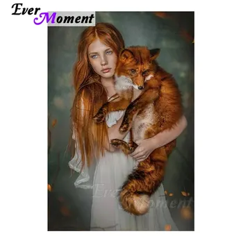

Ever Moment Diamond Painting Fox Girl Red-haired Beauty Full Square Drills Resin Diamond Embroidery Mosaic Leisure at Home 4Y116