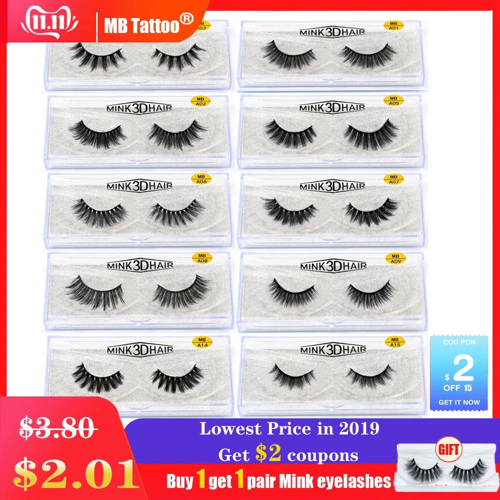 

MB 2019 100% Eye lashes 3D Mink Lashes natural handmade volume soft lashes long extension real mink Eyelashes for makeup A01-40