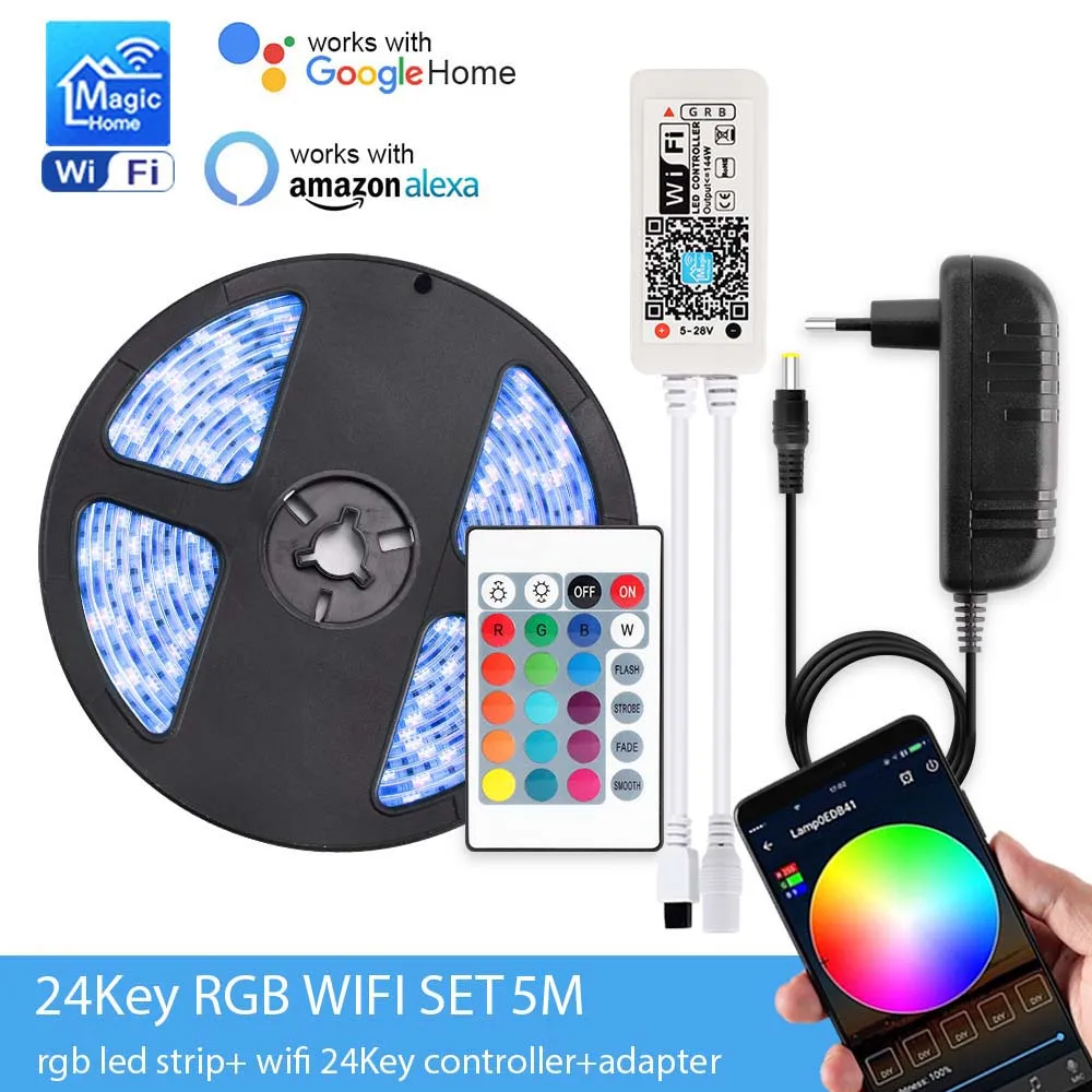 24Key RGB WIFI SET 12 В постоянного тока светодиодный RGB/RGBW/RGBWW Мини wifi светодиодный RGB RGBW контроллер Magic Home 5050 RGB лента гибкая лента Smart APP Беспроводная - Испускаемый цвет: 24Key RGB WIFI SET