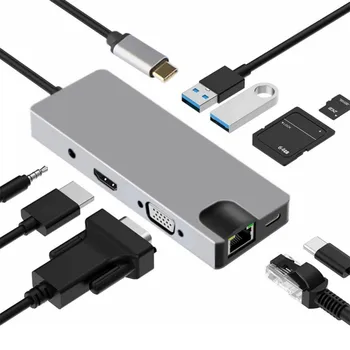 

9 In 1 USB C Hub Type-C To HDMI USB 3.0 RJ45 PD Adapter Dock Hub For MacBook Hot