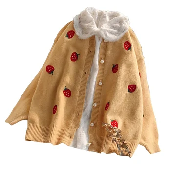 

Spring Autumn Knit Sweater Cardigan Women 2020 New Embroidery O Neck Loose Knit Cardigan Shirt Pearl Buttons Tops Female Jacket
