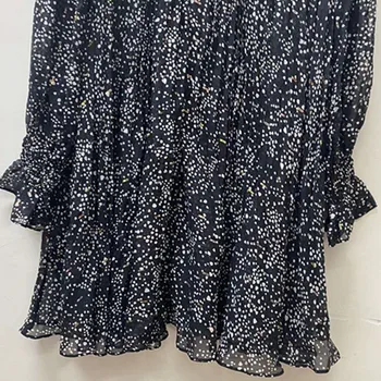 

Women Sequin Chiffon Mini Dress Printed Long Lantern Sleeve Stand Collar Loose 2020 New Ruffles Short Dresses