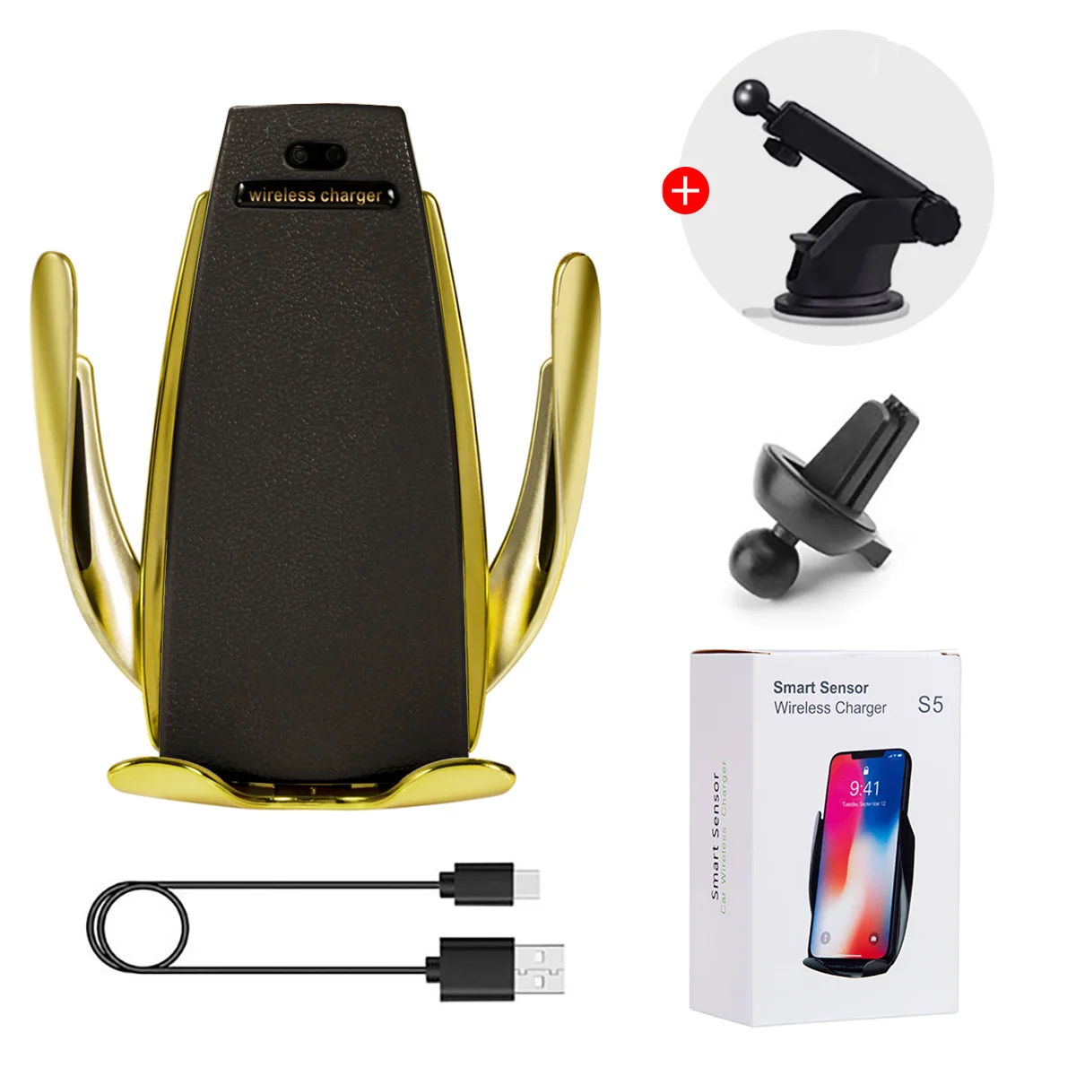 Дропшиппинг) Беспроводное Автомобильное зарядное устройство S5 держатель для телефона Зарядка держатель для телефона крепление в автомобиль для iPhone xr huawei samsung телефон - Цвет: S5 gold B
