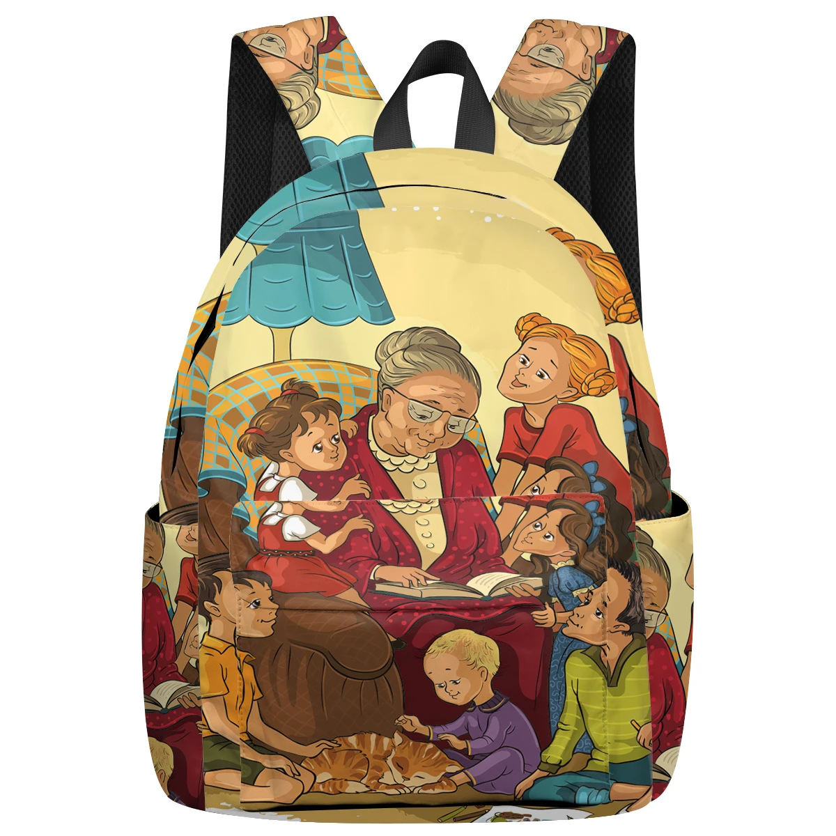 祖母と子の漫画イラストバックパック大学生ラップトップバックパックブックバッグカジュアルスクールバッグ スクールバッグ Aliexpress