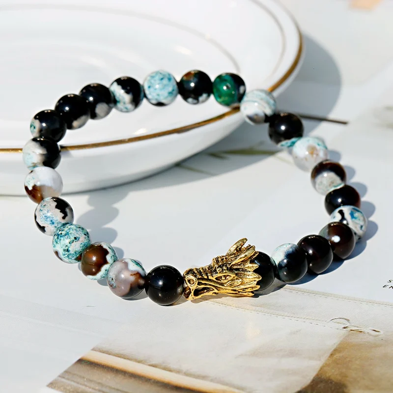 2019 Dragon Alloy Bead Bracelet Men Pulseira Masculina Natural Stone Bracelets Bangles Yoga Jewelry Dropship | Украшения и