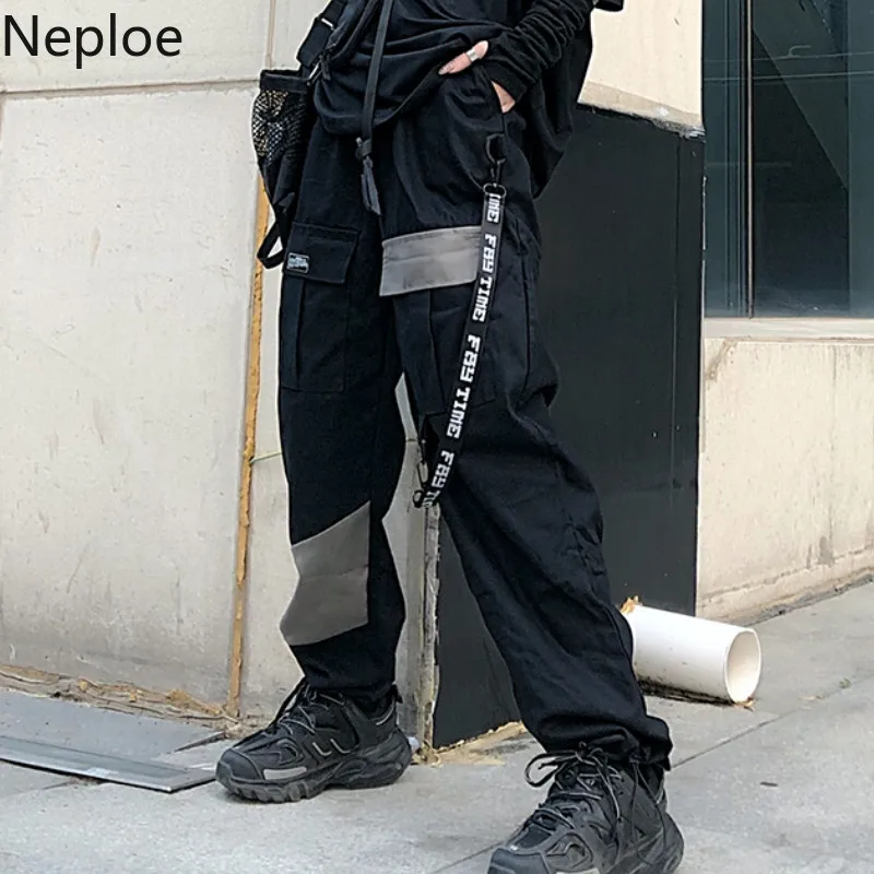 Neploe Harajuku уличная Женская Брюки Лоскутные большие карманы Ленты Брюки карго Корейская Новая мода винтажные брюки женские 90291