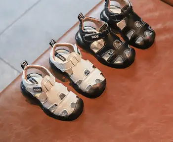 

Summer Kid's Baotou Sandals Fashion Magic Stick Casual Boys Solid Color All-around Beach Shoes Baby Crash Proof Learning Sandals