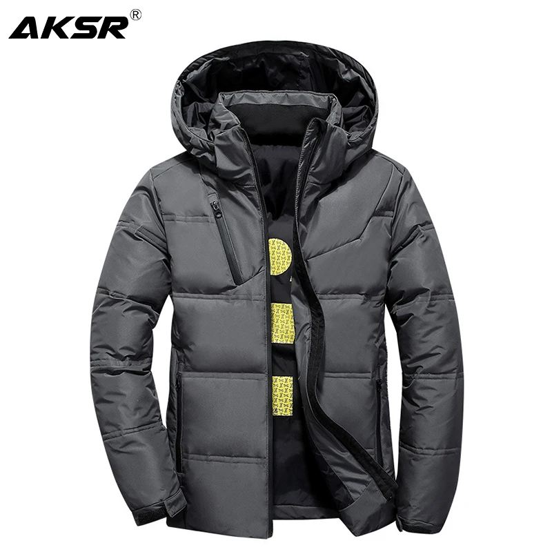 

AKSR Men's Winter Down Jacket Coat White Duck Down Jackets with A Hood Thick Thermal Warm Outwear Puffy Jacket Doudoune Homme
