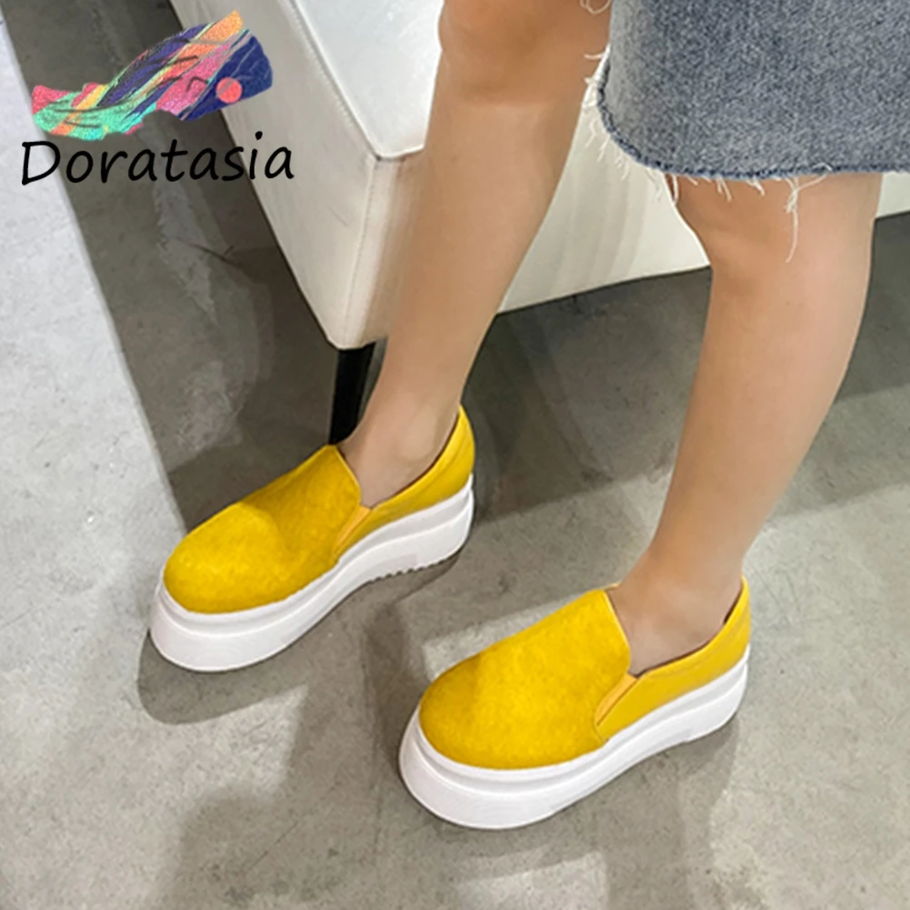 

DORATASIA Brand Girl Platform Genuine Leather Slip On Flats Spring Flats Women Candy Color Round Toe Casual Office Shoes Woman