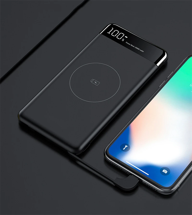 10000mAh Qi Wireless Charger Power Bank for iPhone Samsung Powerbank Quick Portable Charger External Battery Pack Built in Cable 10000mAh Qi Wireless Charger Power Bank for iPhone Samsung Powerbank Quick Portable Charger External Battery Pack Built in Cable